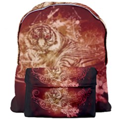 Wonderful Tiger With Flowers And Grunge Giant Full Print Backpack by FantasyWorld7