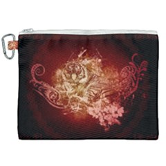 Wonderful Tiger With Flowers And Grunge Canvas Cosmetic Bag (xxl) by FantasyWorld7