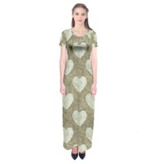 Hearts Motif Pattern Short Sleeve Maxi Dress by dflcprints