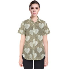 Hearts Motif Pattern Women s Short Sleeve Shirt