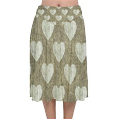 Hearts Motif Pattern Velvet Flared Midi Skirt by dflcprints