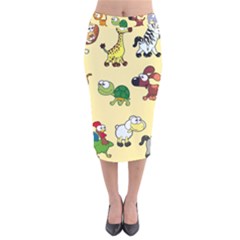 Group Of Animals Graphic Velvet Midi Pencil Skirt by Sapixe