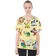 Group Of Animals Graphic V-neck Dolman Drape Top by Sapixe