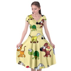 Group Of Animals Graphic Cap Sleeve Wrap Front Dress by Sapixe