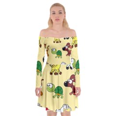 Group Of Animals Graphic Off Shoulder Skater Dress by Sapixe