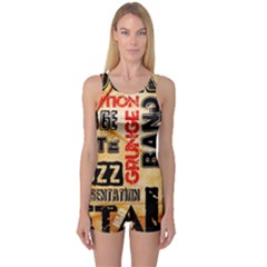 Guitar Typography One Piece Boyleg Swimsuit by Sapixe