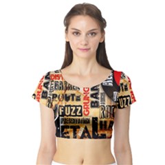 Guitar Typography Short Sleeve Crop Top by Sapixe