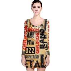 Guitar Typography Long Sleeve Velvet Bodycon Dress by Sapixe