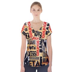 Guitar Typography Short Sleeve Front Detail Top by Sapixe