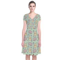 Hamster Pattern Short Sleeve Front Wrap Dress by Sapixe