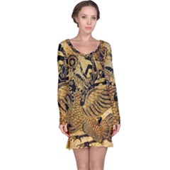 Golden Colorful The Beautiful Of Art Indonesian Batik Pattern Long Sleeve Nightdress by Sapixe