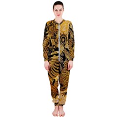 Golden Colorful The Beautiful Of Art Indonesian Batik Pattern Onepiece Jumpsuit (ladies)  by Sapixe