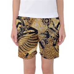 Golden Colorful The Beautiful Of Art Indonesian Batik Pattern Women s Basketball Shorts by Sapixe