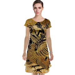 Golden Colorful The Beautiful Of Art Indonesian Batik Pattern Cap Sleeve Nightdress by Sapixe