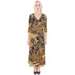 Golden Colorful The Beautiful Of Art Indonesian Batik Pattern Quarter Sleeve Wrap Maxi Dress by Sapixe