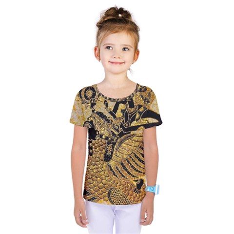 Golden Colorful The Beautiful Of Art Indonesian Batik Pattern Kids  One Piece Tee by Sapixe