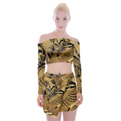 Golden Colorful The Beautiful Of Art Indonesian Batik Pattern Off Shoulder Top With Mini Skirt Set by Sapixe