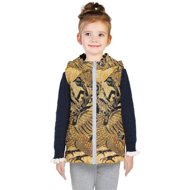 Golden Colorful The Beautiful Of Art Indonesian Batik Pattern Kid s Hooded Puffer Vest