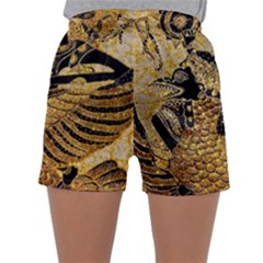 Golden Colorful The Beautiful Of Art Indonesian Batik Pattern Sleepwear Shorts by Sapixe