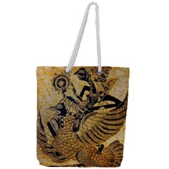 Golden Colorful The Beautiful Of Art Indonesian Batik Pattern Full Print Rope Handle Tote (large) by Sapixe