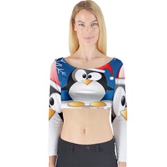 Happy Holidays Christmas Card With Penguin Long Sleeve Crop Top by Sapixe