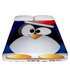 Happy Holidays Christmas Card With Penguin Fitted Sheet (queen Size)