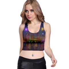 Happy Birthday Independence Day Celebration In New York City Night Fireworks Us Racer Back Crop Top by Sapixe