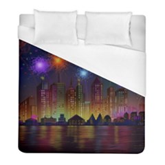 Happy Birthday Independence Day Celebration In New York City Night Fireworks Us Duvet Cover (full/ Double Size) by Sapixe