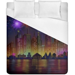 Happy Birthday Independence Day Celebration In New York City Night Fireworks Us Duvet Cover (california King Size) by Sapixe