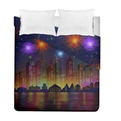 Happy Birthday Independence Day Celebration In New York City Night Fireworks Us Duvet Cover Double Side (full/ Double Size) by Sapixe