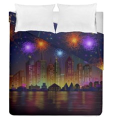 Happy Birthday Independence Day Celebration In New York City Night Fireworks Us Duvet Cover Double Side (queen Size) by Sapixe