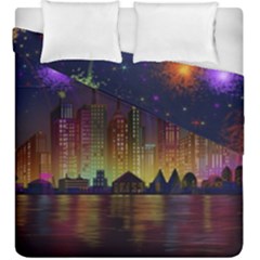 Happy Birthday Independence Day Celebration In New York City Night Fireworks Us Duvet Cover Double Side (king Size) by Sapixe