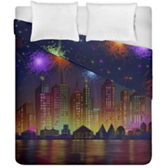 Happy Birthday Independence Day Celebration In New York City Night Fireworks Us Duvet Cover Double Side (california King Size) by Sapixe