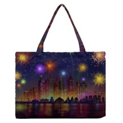 Happy Birthday Independence Day Celebration In New York City Night Fireworks Us Zipper Medium Tote Bag by Sapixe