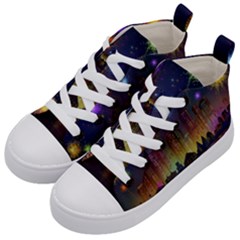 Happy Birthday Independence Day Celebration In New York City Night Fireworks Us Kid s Mid-top Canvas Sneakers by Sapixe