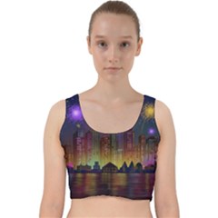 Happy Birthday Independence Day Celebration In New York City Night Fireworks Us Velvet Racer Back Crop Top by Sapixe