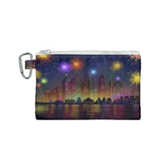 Happy Birthday Independence Day Celebration In New York City Night Fireworks Us Canvas Cosmetic Bag (small) by Sapixe