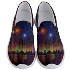 Happy Birthday Independence Day Celebration In New York City Night Fireworks Us Men s Lightweight Slip Ons by Sapixe