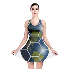 Hexagon Diamond Earth Globe Reversible Skater Dress by Sapixe