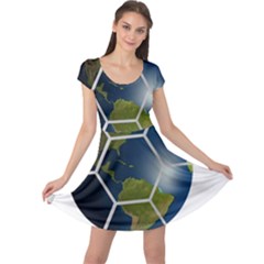 Hexagon Diamond Earth Globe Cap Sleeve Dress by Sapixe