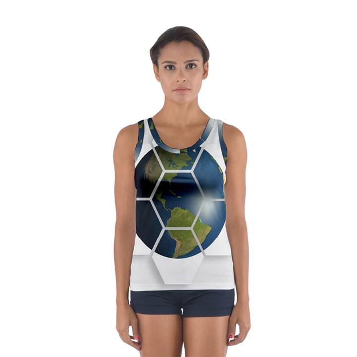 Hexagon Diamond Earth Globe Sport Tank Top 