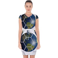 Hexagon Diamond Earth Globe Capsleeve Drawstring Dress  by Sapixe