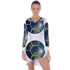 Hexagon Diamond Earth Globe Asymmetric Cut-out Shift Dress by Sapixe