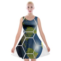 Hexagon Diamond Earth Globe Velvet Skater Dresses by Sapixe