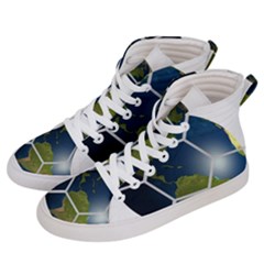 Hexagon Diamond Earth Globe Men s Hi-top Skate Sneakers by Sapixe