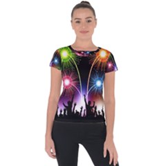 Happy New Year 2017 Celebration Animated 3d Short Sleeve Sports Top  by Sapixe