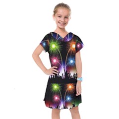 Happy New Year 2017 Celebration Animated 3d Kids  Drop Waist Dress by Sapixe