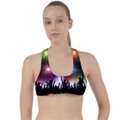 Happy New Year 2017 Celebration Animated 3d Criss Cross Racerback Sports Bra by Sapixe