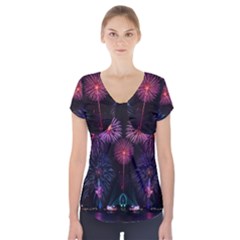 Happy New Year New Years Eve Fireworks In Australia Short Sleeve Front Detail Top by Sapixe