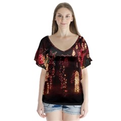 Holiday Lights Christmas Yard Decorations V-neck Flutter Sleeve Top by Sapixe